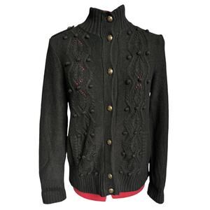 Talbots Medium P Black Lambs Wool &‎ Cashmere Blend Hight Neck Cardigan Sweater